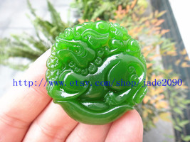 Free Shipping - green jade , Hand carved  Natural Green jade  Pi Yao  Amulet cha - £20.83 GBP