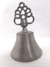 Vintage Woodbury Pewter Silver Dinner Bell Ornate Bell Top Silver 3 1/2&quot; Heavy - £18.38 GBP