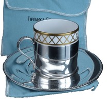 Tiffany Sterling Silver Espresso Cup and Saucer with Wedgwood Porcelain ... - $327.44