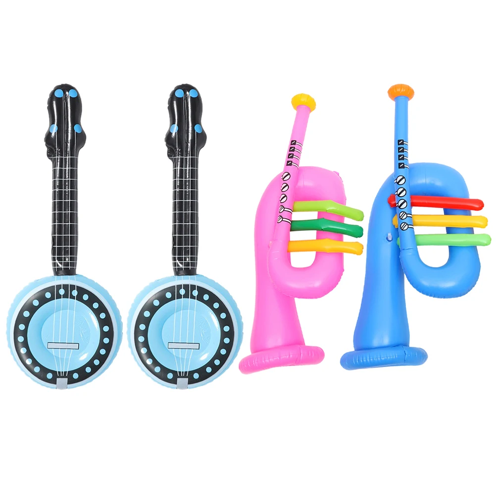 4pcs Inflatable Musical Instrument Blow Up Banjo Trumpet Balloons Kids Stage - £16.21 GBP