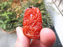 Free Shipping -  Hand- carved Natural red Dragon  jade jadeite charm jade Pendan - £18.79 GBP