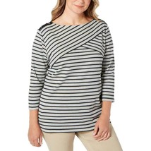 Karen Scott Women&#39;s Navy Striped Casual Grommet Top Shirt Plus 0X - $35.00