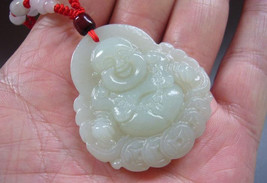 Free shipping -  Natural white jade jadeite carved  Laughing Buddha charm pendan - £15.84 GBP