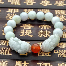 Free Shipping - Natural green jade carved  PI YAO Prayer Beads charm beaded brac - $30.00