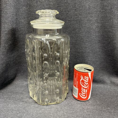 1970s Glass 11.5” Canister Clear Wheat Sheaf Scroll Federal Glass/LE Smith Glass - $44.55