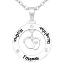 Baby Feet with &quot;Mother Forever Daughter&quot; 925 Sterling Silver Engraved Necklace - £28.15 GBP