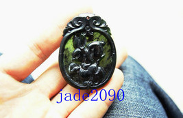 Free shipping - Hand carved Natural dark green  jade Rabbit charm pendan... - $19.99