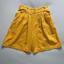 Vintage Pleated Super High Waist Mom Shorts Women S Mustard Yellow Silk 80s 90s - £43.30 GBP