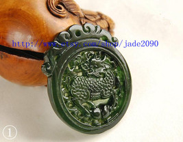Free Shipping - Empire jade dragon pendants ,  Real black Green jade craved Roya - £20.71 GBP