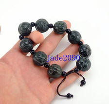 Free Shipping - Tibetan Buddhism Hand carved Natural Green jade Walnut beaded Pr - £31.97 GBP