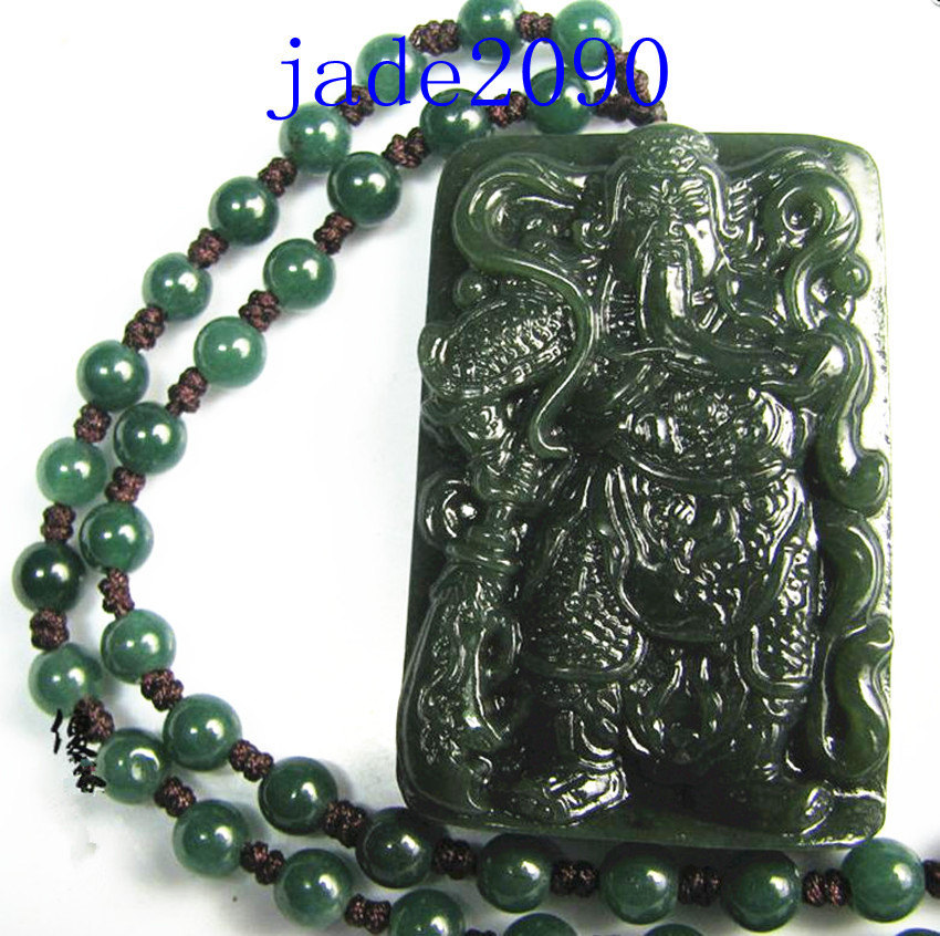 Primary image for Free shipping - NATURAL Green jadeite jade carved ''Guan Yu'' charm beaded penda