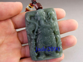 Free shipping - NATURAL Green jadeite jade carved &#39;&#39;Guan Yu&#39;&#39; charm beaded penda - £23.89 GBP