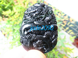 Free Shipping -  good luck black jadeite jade carved Dragon charm Pendant  - jad - £15.98 GBP