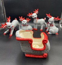 VTG Kimple Mold Lot of 5pcs Ceramic Christmas Reindeers &amp; Santa Sleigh Figurines - $118.74