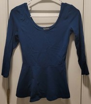 New Without Tags Express 3/4 Sleeve Peplum Shirt Dark Blue Size XS - £31.29 GBP