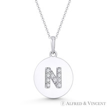 Initial Letter &quot;N&quot; CZ Crystal 14k White Gold 18x12mm Round Disc Necklace Pendant - £87.68 GBP+
