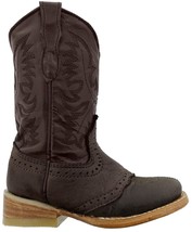 Kids Toddler Western Boots Cowboy Wear Brown Real Leather Square Toe - $54.99