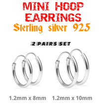 Cute Hoop Earrings 2 Pairs Set 8mm 10mm Sterling Silver 925 Nose Lips Piercing - £6.23 GBP