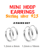 Cute Hoop Earrings 2 Pairs Set 8mm 10mm Sterling Silver 925 Nose Lips Pi... - €6,82 EUR