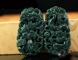 Free Shipping - Good luck Dragon and Phoenix  Hand- carved Natural green Dragon  - £12.36 GBP