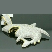 2Ct Simulated Diamond Great White Shark Jaws Pendant 14K Yellow Gold Plated - £99.03 GBP