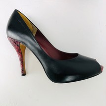Max Studio Black Genuine Leather Pump Peep Toe Red Snakeskin Heel Size 6... - $55.99