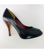 Max Studio Black Genuine Leather Pump Peep Toe Red Snakeskin Heel Size 6... - £43.87 GBP
