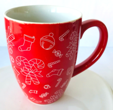 Jumbo Christmas Coffee Mug Red with White Holiday Drawings 5.5&quot; Tall Blo... - £9.88 GBP