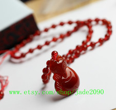 Free shipping - good luck Natural Red jade carved Fox charm fashion beaded penda - £20.17 GBP