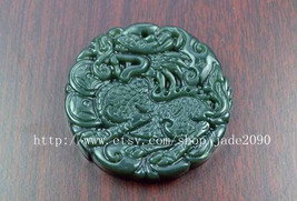 Free Shipping - Chinese evil Dragon Natural  Green jadeite jade Carved Dragon ch - £16.11 GBP