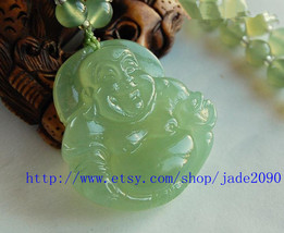 FREE SHIPPING Natural  green jade prayer best  Laughing Buddha charm jad... - $25.99