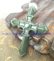 Free Shipping - Good luck Hand- carved  natural dark green jade Cross charm  jad - £15.80 GBP