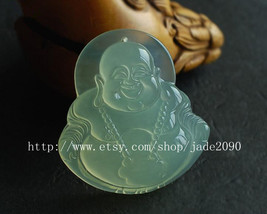 FREE SHIPPING Natural  white green jade prayer best Blessing Laughing Buddha cha - $25.99