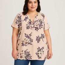 Torrid Floral Tunic Top Blouse Size 1 (US 14/16)  Plus Short Sleeve Pink... - $28.95