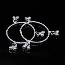 Real Indian Baby Toddler silver Bangles adjustable Bracelet with Jingle ... - £45.67 GBP