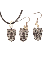 Owl Earrings and Necklace Set Handmade 18 Inch Black Cord - $9.99
