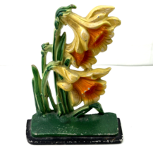 Antique HUBLEY Cast Iron Jonquil Floral Door Stop #453 1920s Daffodils Flowers - £72.31 GBP