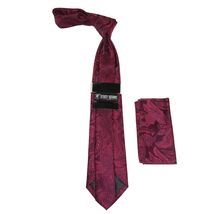 Men's Stacy Adams Tie and Hankie Set Woven Silky Satin #SAT113 Wine Paisley image 2