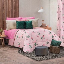 Julieta Flowers Reversible Comforter Set &amp; Sheet Set &amp; Curtains 9 Pcs King Size - £154.30 GBP