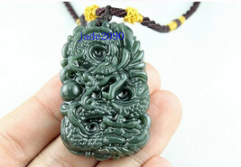 Free Shipping - Real green jade Hand- carved Natural green dragon  jade charm Pe - £15.97 GBP