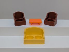 Fisher-Price Little People vintage yellow sofa couch table brown arm cha... - $12.86