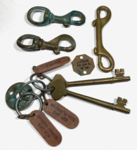 Vintage Skeleton Ship Key Tag &amp; Keychain Lot Solid Brass Nautical Navy Liberty? - £46.77 GBP