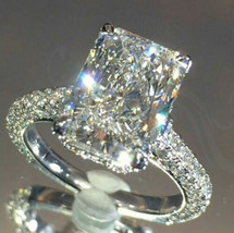 Radiant Cut 3.40Ct Lab Created Spphire Engagement Ring 14K White Gold Size 8.5 - £217.60 GBP
