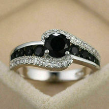 Womens 3 Ct Round Cut Black Diamond Halo Engagement Ring 14K White Gold Over - £68.76 GBP
