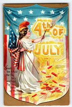 4th Of July Postcard Lady Liberty Girl Firecrackers Independance Day Series 109 - £18.67 GBP