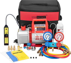 4CFM Single Stage Rotary Vane Air Vacuum Pump and AC Manifold Gauge Set Kit with - £185.45 GBP