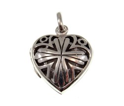 Handcrafted Solid 925 Sterling Silver Cross in Heart Keepsake Locket - £19.50 GBP