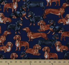 Dachshunds Dogs Puppies Puppy Toss Animal Navy Cotton Fabric Print D779.43 - £25.19 GBP