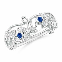 ANGARA Vintage Style Blue Sapphire and Diamond Flower Scroll Ring - £540.22 GBP