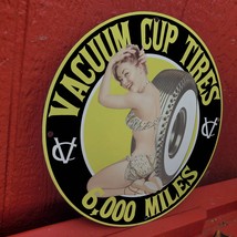 Vintage Vacuum Cup Rubber Tires Manufacturer Porcelain Gas &amp; Oil Pump Sign - £98.07 GBP